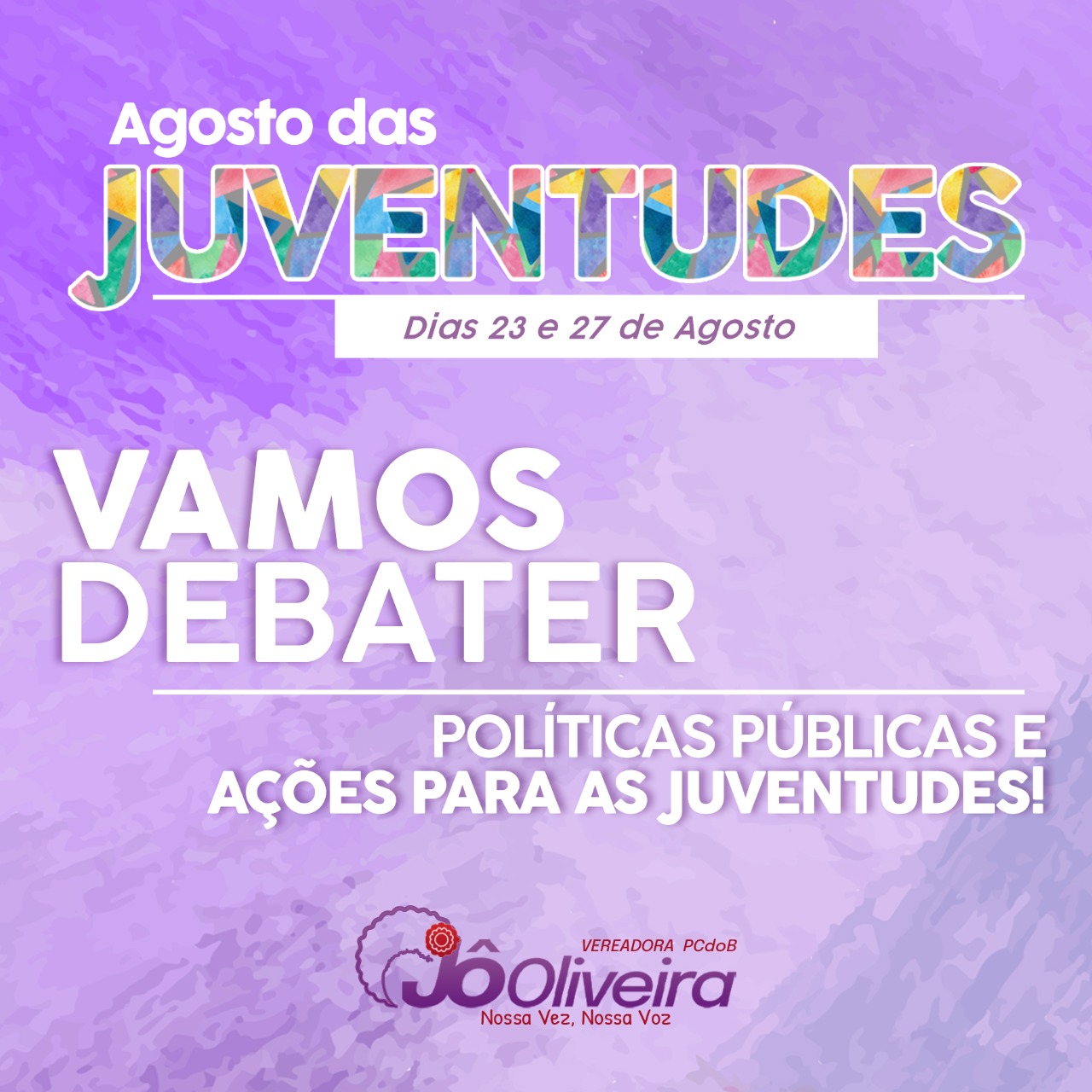 O 'Agosto das Juventudes' terá debates, live e plenária com as juventudes de Campina Grande